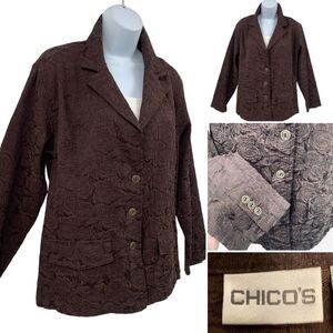Chico’s Chocolate Brown Embossed Blazer Jacket Sz. 12/14 NWOT